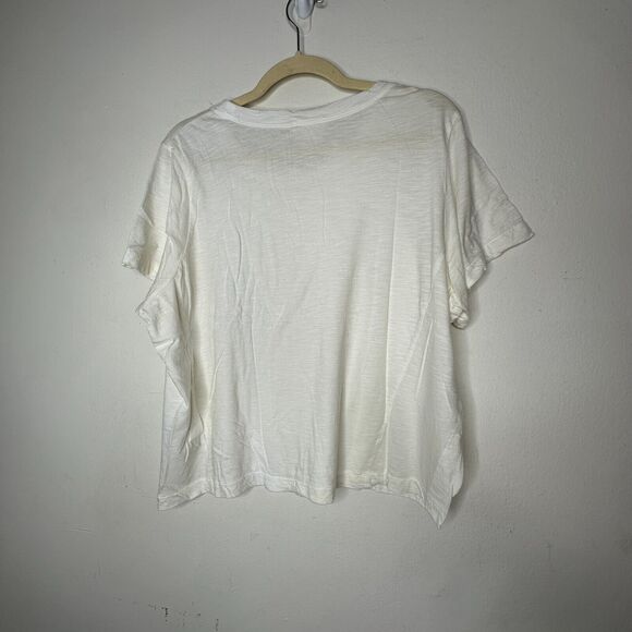 DKNY Ultra Soft Cream Short Sleeve Side Slit Round Neck Boxy Crop Top L - Picture 4 of 12